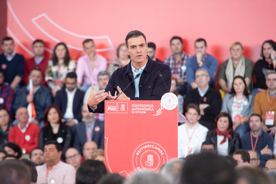 Sánchez speaks at a PSOE act on February 17 2019 (photo courtesy of PSOE)